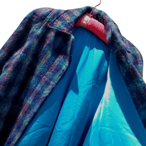 Vintage 1980s Mohair Blue Tweed Plaid Car Coat Plus Size Volup Jacket 22 - Picture 6 of 12